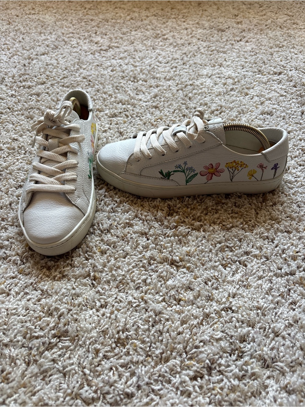 Soludos Ibiza Floral Sneakers White Leather Casual Shoes Women's‎ Size 8